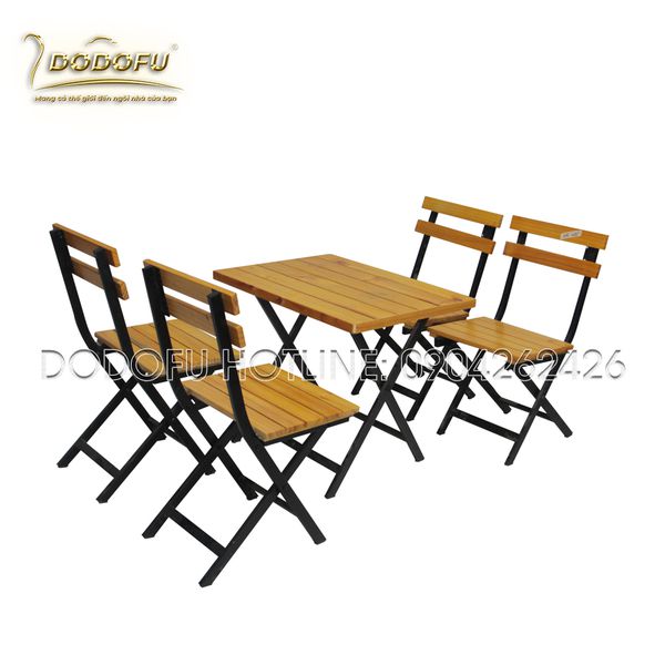bộ bàn ghế cafe mặt gỗ chân sắt 4 chân