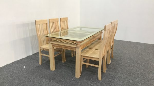 Bộ bàn ăn gỗ sồi màu tự nhiên 6 ghế