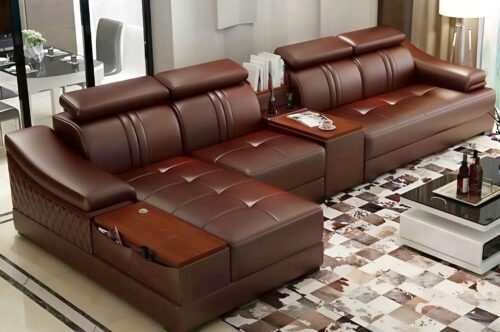 Ghế sofa da chữ L cỡ lớn tì tay gỗ SD55