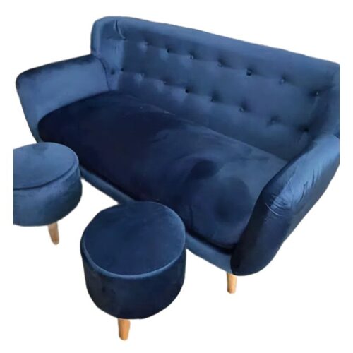 Bộ sofa nỉ nhung xanh da trời 2 đôn - Hình ảnh 2