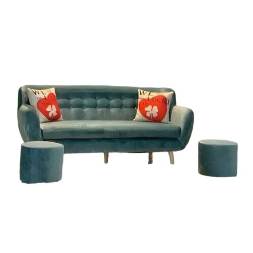 Bộ sofa nỉ nhung xanh da trời 2 đôn - Hình ảnh 3