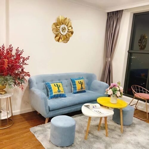 Bộ sofa nỉ nhung xanh da trời 2 đôn - Hình ảnh 4