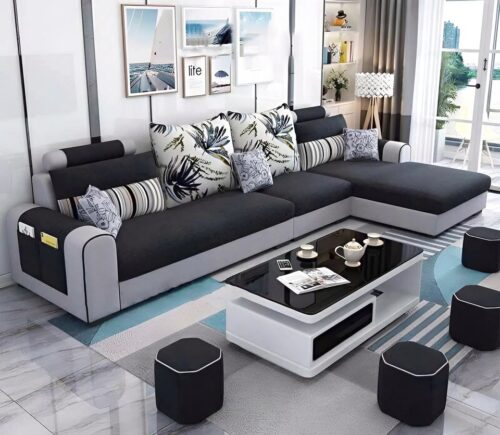 Ghế sofa nỉ chữ L kèm 2 đôn SD90
