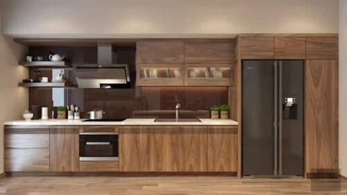 Tủ bếp Plywood veneer gỗ óc chó sơn Inchem - Hình ảnh 2