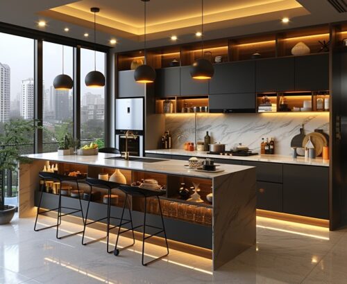 Tủ bếp Plywood veneer gỗ óc chó sơn Inchem - Hình ảnh 3