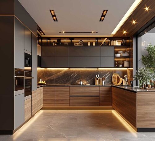 Tủ bếp Plywood veneer gỗ óc chó sơn Inchem